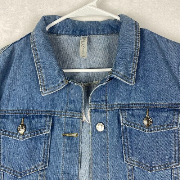 Davids Bridal Bride Jacket Womens Large Blue Embroidered Floral Denim Jacket - Picture 8 of 14